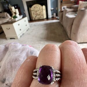 D&Y Sterling Silver 925 Ring with Purple Stone and Twisted Band